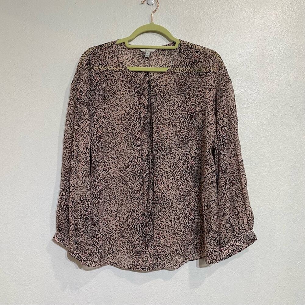 Joie Pink Sheer Leopard Print Silk Long Sleeve Blouse Sz S - Picture 2 of 10